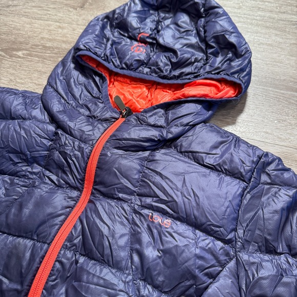 Lole Jacket Womens Medium Blue & Orange Duck Down Puffer Full Zip Hooded Quilted - Picture 2 of 12